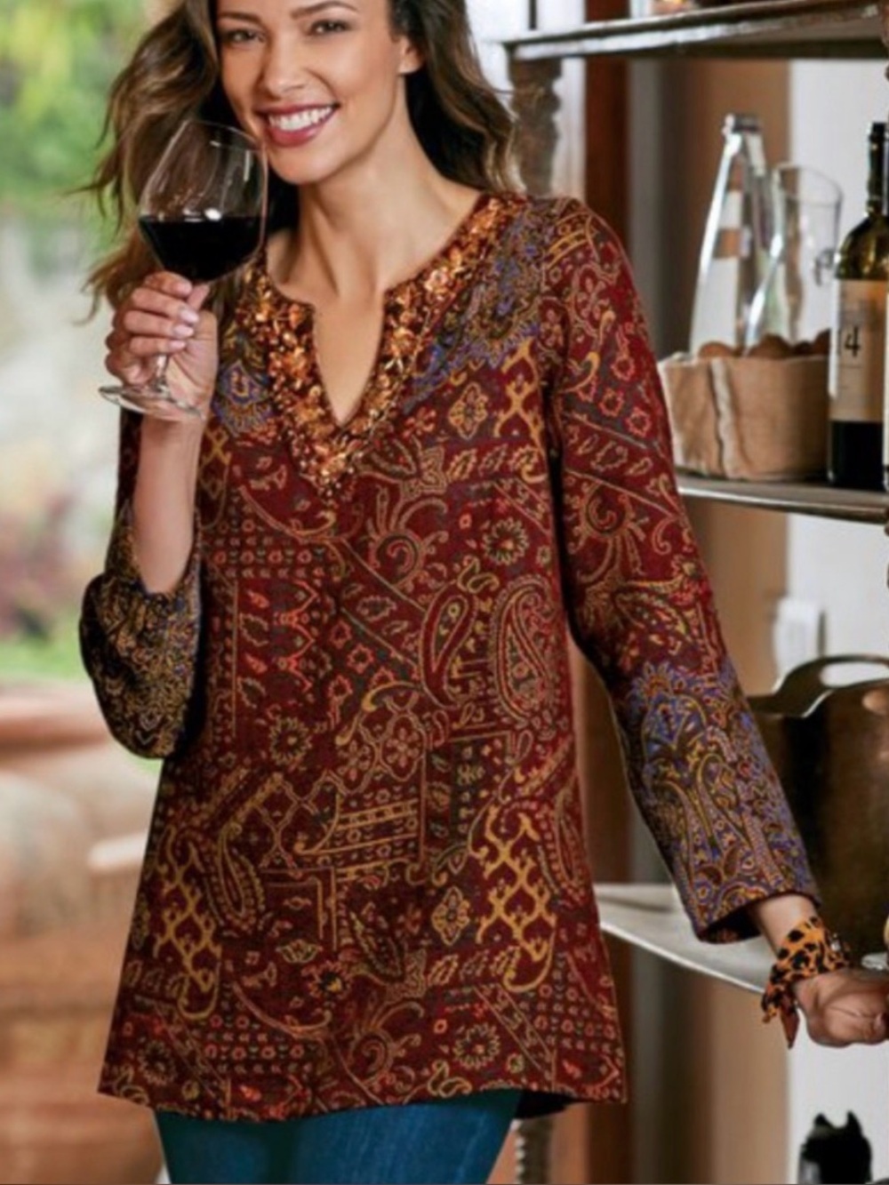 Soft Surroundings Nikol Tunic Tapestry Beaded size PL